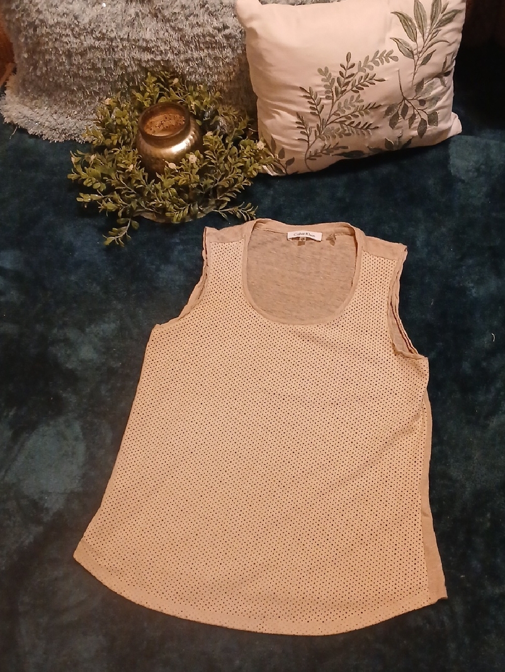Calvin Klein Beige Eyelet Knit Tank Top
